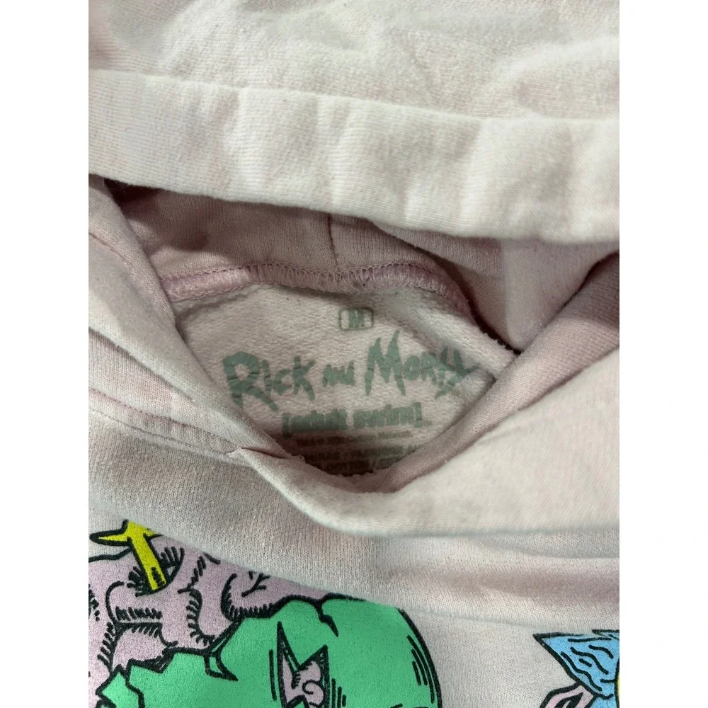 Rick and Morty Adult Swim Pink Graphic Hoodie Skull Sleeve Print Mens Medium